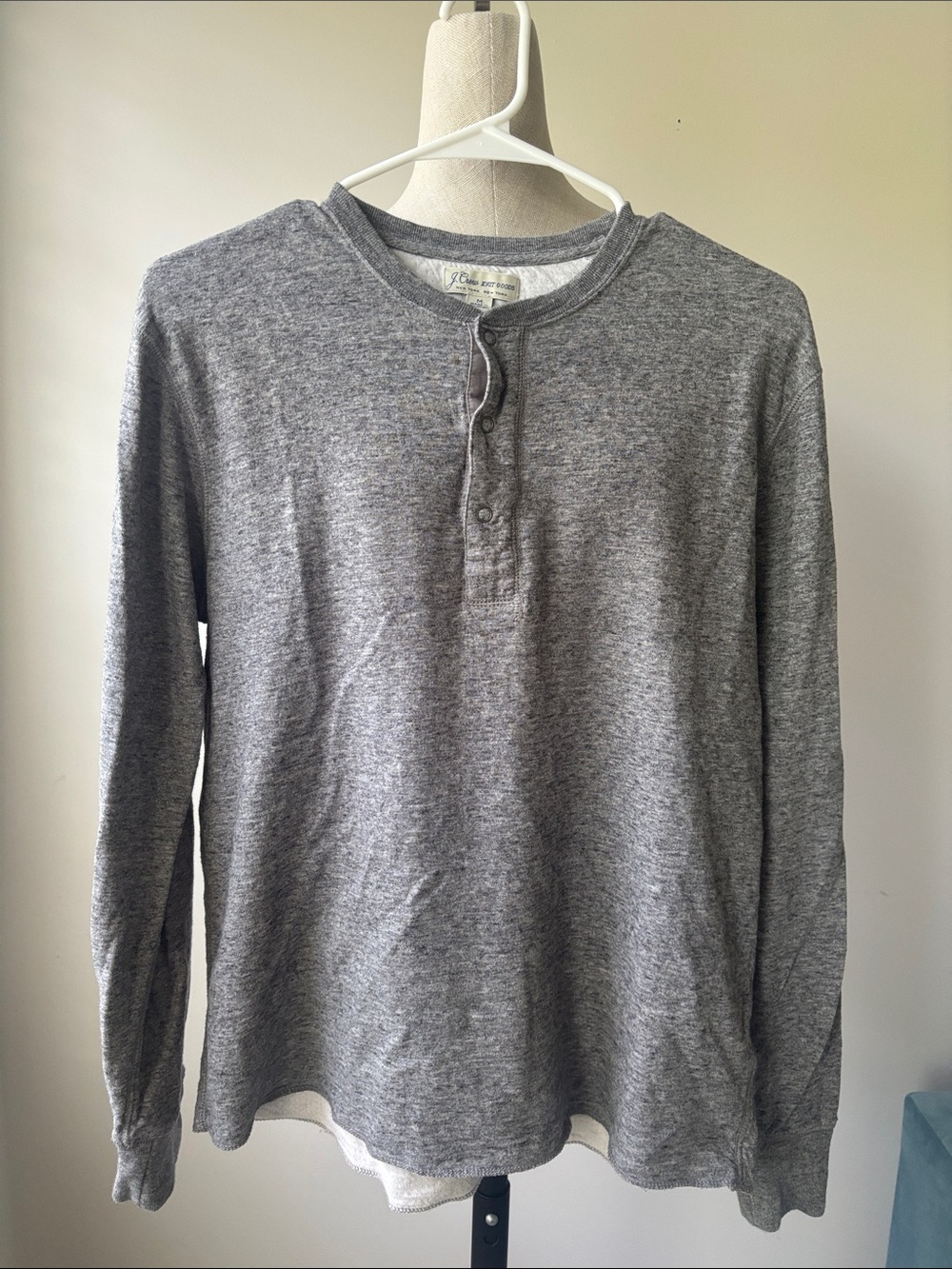 J.Crew Knit Goods Men’s Medium Henley Thermal Shirt Gray 100% Cotton